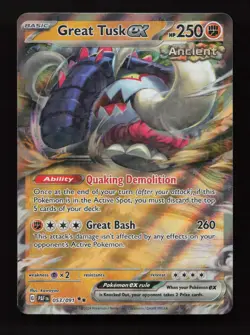 Great Tusk ex 053/091 Double Rare Paldean Fates Pokemon Near Mint - Image 1