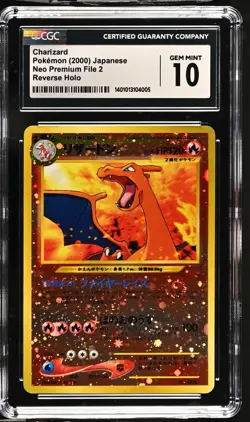 CGC 10 Charizard Jap Neo Premium File 2 Pokemon 2000 Reverse Holo Swirl Psa - Image 1