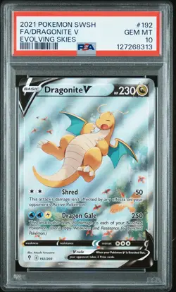 2021 POKEMON SWORD & SHIELD EVOLVING SKIES #192 FULL ART/DRAGONITE V PSA 10 - Image 1