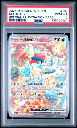 2025 POKEMON WHT EN-WHITE FLARE SPECIAL ILLUSTRATION RARE #167 KELDEO EX PSA 10 - Image 1