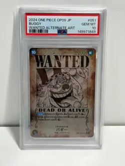 WANTED Alt Art Buggy One Piece 2024 OP09 Emperors/New World Japanese #051 PSA 10 - Image 1