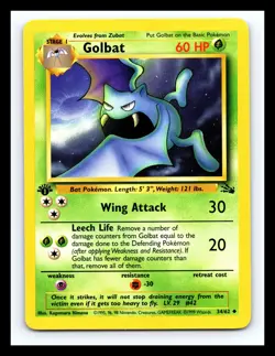 💥 GOLBAT # 34/62 1st Edition Fossil 1999 Rare Non Holo Foil Pokemon Card - Image 1