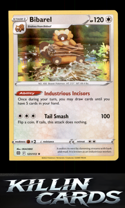 CORNER CUT ERROR Bibarel 121/172 Holo Rare Brilliant Stars Pokemon Card NM - Image 1
