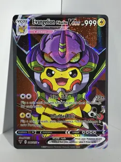 Pokemon TCG Evangelion Pikachu VCOS Cosplay Custom Full Art Holographic Card - Image 1