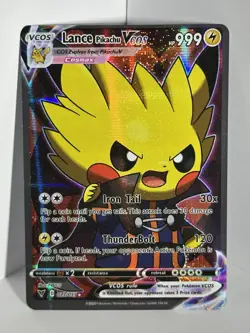 Pokemon TCG Lance Poncho Pikachu VCOS Cosplay Custom Full Art Shiny Holo Card - Image 1