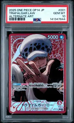 2025 ONE PIECE JPN OP14-THE AZURE SEA'S SEVEN ALTERNATE ART TRAFALGAR LAW PSA 10 - Image 1
