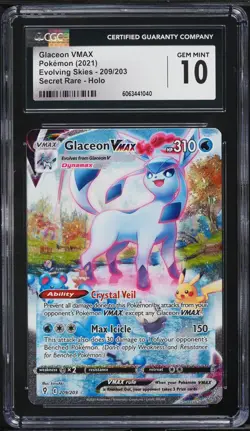 CGC Gem Mint 10 Pokemon Glaceon VMAX Alt Art SWSH Evolving Skies 209/203 (PSA) - Image 1