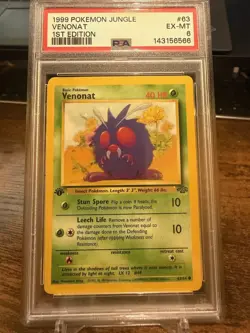 1999 Pokemon Jungle 1st Edition #63 Venonat Vintage WOTC Card - PSA 6 - Image 1