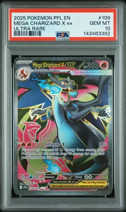 2025 POKEMON PFL EN-PHANTASMAL FLAMES ULTRA RARE #109 MEGA CHARIZARD X EX PSA 10 - Image 1