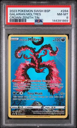 2023 POKEMON SWSH BLACK STAR PROMO CROWN ZENITH TIN #284 GALARIAN MOLTRES PSA 8 - Image 1