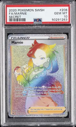 2020 POKEMON SWORD & SHIELD SECRET #208 FULL ART/MARNIE PSA 10 - Image 1
