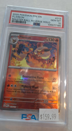 Pokemon - Flareon- Masterball Reverse Foil #13 - Prismatic Evolutions - PSA 10 - Image 1