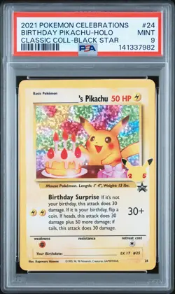 2021 POKEMON CELEBRATIONS CLASSIC COLLECTION #24 BIRTHDAY PIKACHU-HOLO PSA 9 - Image 1