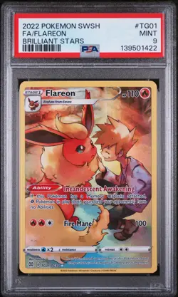 2022 POKEMON SWORD & SHIELD BRILLIANT STARS #TG01 FULL ART/FLAREON PSA 9 - Image 1