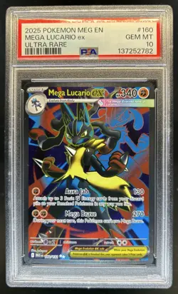 2025 Pokemon Mega Evolution Lucario ex Full Art Ultra Rare #160/132 PSA 10 - Image 1