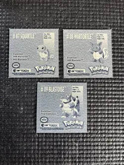 1999 Artbox Pokemon Stickers Series 1 Blastoise Wartortle Squirtle Set #7,8,9 - Image 2