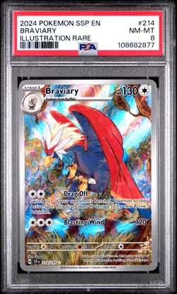 2024 POKEMON SSP EN-SURGING SPARKS ILLUSTRATION RARE #214 BRAVIARY PSA 8 - Image 1