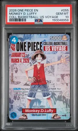 2026 ONE PIECE PROMOS ONE PIECE COLLEGE BK: US VOYAGE MONKEY D. LUFFY PSA 10 - Image 1