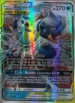 Blastoise & Piplup GX TAG TEAM Holo Pokemon Card 38/236 English 2019 - Image 1