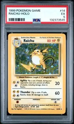 Pokemon Card Raichu Holo 14/102 Set base ENG Inglese Excellent PSA 5 - Image 1