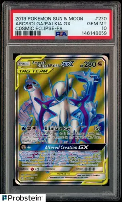 2019 Pokemon Sun & Moon Cosmic Eclipse #220 Arceus & Dialga & Palkia PSA 10 - Image 1
