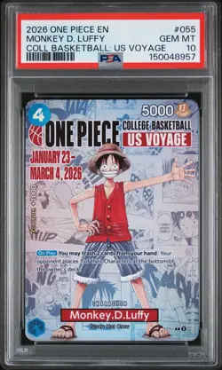 2026 ONE PIECE PROMOS COLLEGE BASKETBALL : US VOYAGE MONKEY D. LUFFY PSA 10 - Image 1