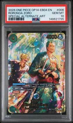 2026 ONE PIECE THE AZURE SEA'S SEVEN SPECIAL ALT ART #006 RORONOA ZORO PSA 10 - Image 1
