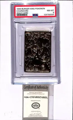 1999 Burger King Pokemon Charizard Gold Card PSA 8 NM-MT - Image 1