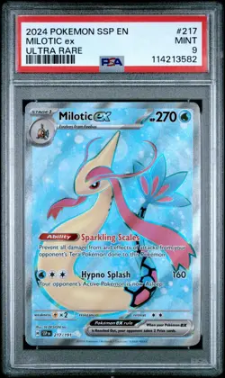 2024 POKEMON SSP EN-SURGING SPARKS ULTRA RARE #217 MILOTIC EX PSA 9 - Image 1