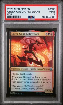 2025 MTG MARVEL'S SPIDER-MAN FOIL #0130 GREEN GOBLIN REVENANT PSA 9 - Image 1