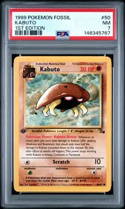 1999 POKEMON FOSSIL 1ST EDITION #50 KABUTO PSA 7 - Image 1