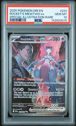 2025 POKEMON DRI SPECIAL ILLUSTRATION RARE #231 TEAM ROCKET'S MEWTWO EX PSA 10 - Image 1