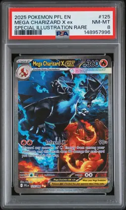 2025 POKEMON PFL SPECIAL ILLUSTRATION RARE #125 MEGA CHARIZARD X EX PSA 8 - Image 1