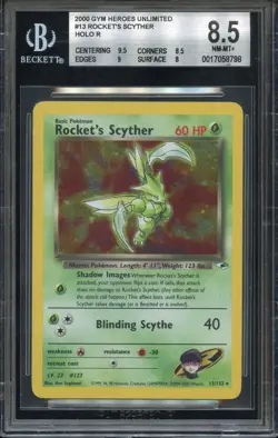 BGS 8.5 nm-Mint Rocket's Scyther Gym Heroes Unlimited 13 Pokemon TCG - Image 1