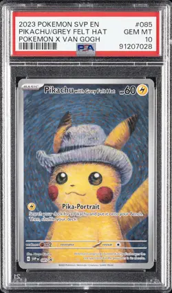 2023 POKEMON SVP POKEMON X VAN GOGH #085 PIKACHU WITH GREY FELT HAT PSA 10 - Image 1