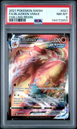 2021 POKEMON SWORD & SHIELD CHILLING REIGN #021 FULL ART/BLAZIKEN VMAX PSA 8 - Image 1