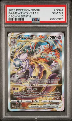 POKEMON 2023 FA/MEWTWO VSTAR SWORD AND SHIELD CROWN ZENITH #GG44 PSA 10 - Image 1