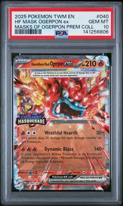 2025 POKEMON TWM EN-TWILIGHT MASQUERADE #040 HEARTHFLAME MASK OGERPON EX PSA 10 - Image 1