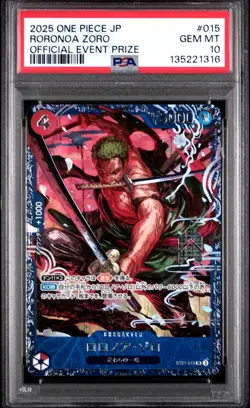 2025 ONE PIECE JPN PROMOS OFFICIAL EVENT PRIZE #015 RORONOA ZORO PSA 10 - Image 1