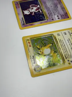 Pokemon Cards Base Set Lot Of 2 Holographic Raichu And Mewtwo HP Vintage - Image 4