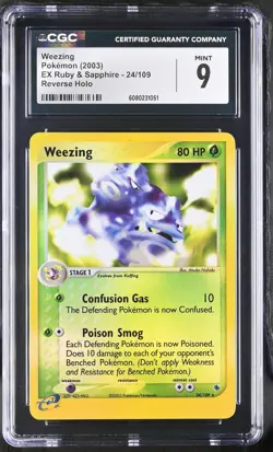 CGC 9 MINT Weezing 2003 EX Ruby & Sapphire 24/109 Reverse Holo Pokemon Card - Image 1