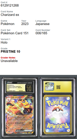 2023 Pokemon Japanese Charizard ex 006/165 SV2a Pokemon 151 CGC 10 Gem Mint - Image 3