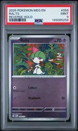 2025 POKEMON MEG EN-MEGA EVOLUTION REVERSE HOLO #058 RALTS PSA 9 - Image 1