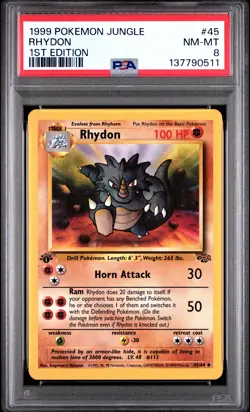 1999 POKEMON JUNGLE 1ST EDITION #45 RHYDON PSA 8 - Image 1