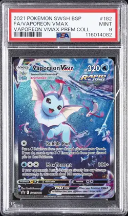 2021 POKEMON SWSH VMAX PREMIUM COLLECTION #182 FULL ART/VAPOREON VMAX PSA 9 - Image 1