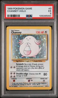 1999 POKEMON BASE SET UNLIMITED #3 CHANSEY-HOLO PSA 5 - Image 1