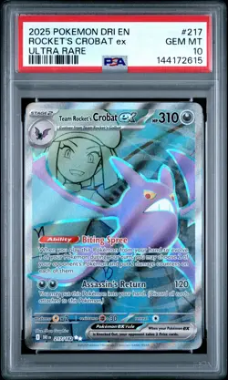 2025 POKEMON DRI EN-DESTINED RIVALS ULTRA RARE TEAM ROCKET'S CROBAT EX PSA 10 - Image 1