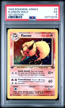 1999 POKEMON JUNGLE 1ST EDITION #3 FLAREON-HOLO PSA 5 - Image 1