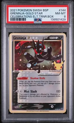 2021 POKEMON SWSH CELEBRATIONS ELITE TRAINER BOX #144 GRENINJA-GOLD STAR PSA 8 - Image 1