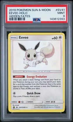 2019 POKEMON SUN & MOON HIDDEN FATES #SV41 EEVEE-HOLO PSA 9 - Image 1
